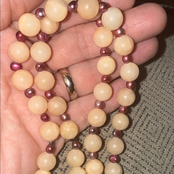 Vintage Angel Skin Coral w/ Cultured Pearls and Celtic Jasper Pendant - Picture 5 of 5